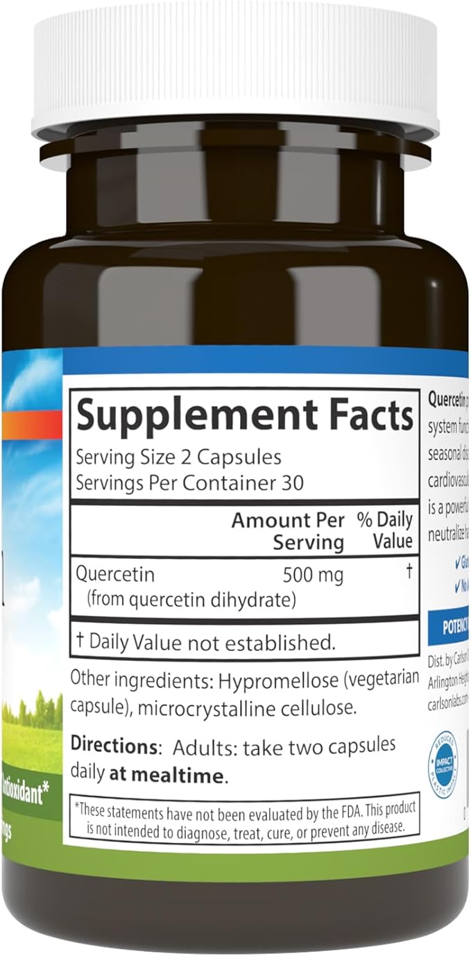 Carlson - Quercetin 500 mg Seasonal Support Skin Health Optimal Wellness 60 Vegetarian Capsules