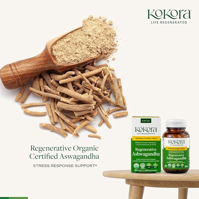 Regenerative Ashwagandha -Regenerative Organic Certified - Stress Relief &amp Sleep Supplement* - Containing Withanolides - Vegan Non-GMO - 60 Capsules - 30 Servings