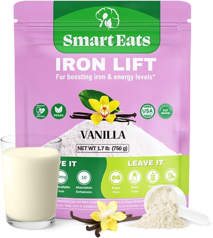 Smart Eats - Iron Powder | Highly Absorbed | Avoids Side Effects | Complete Nutrition: Protein Vitamins Fiber Antioxidants | Makes Tasty Drinks &amp Shakes | Vegan | Vanilla Flavor | 30 Scoops