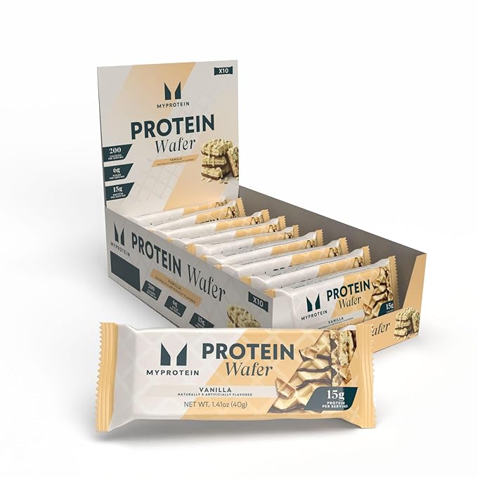 Myprotein Protein Bars Crispy Protein Wafers 15g High Protein Snacks Box of 10 Vanilla Wafers Packs Milk &amp Whey Protein Isolate Light &amp Crunchy