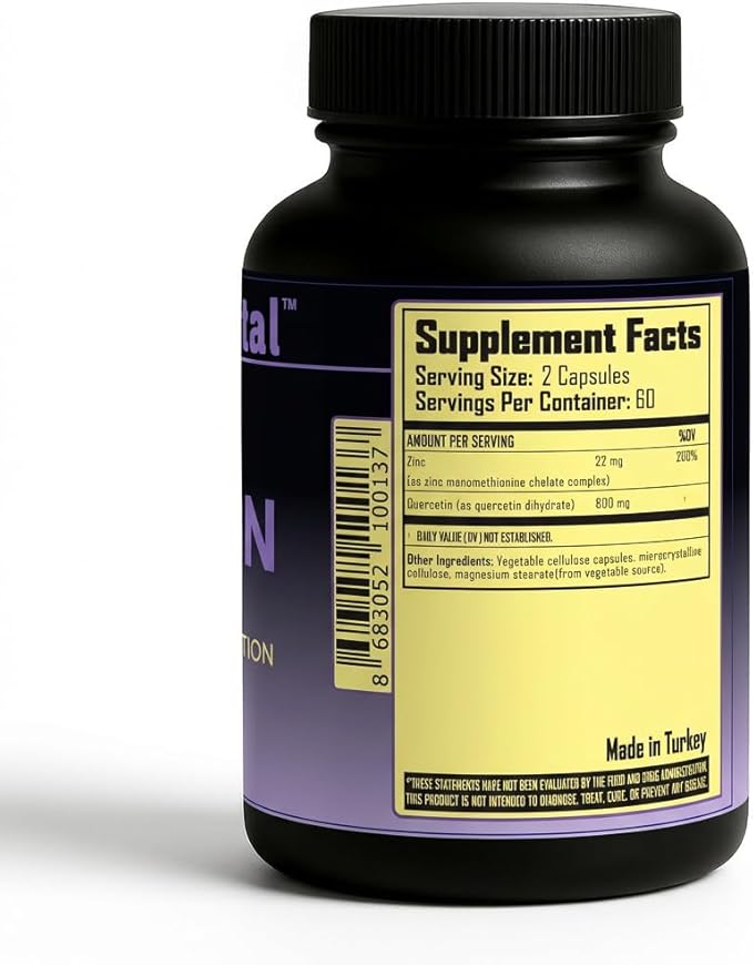 Zinc with Quercetin 800 mg - Supports Mineral Absorption &amp Retention - Chelated Zinc Monomethionine - Non GMO Gluten Free - 120 Capsules