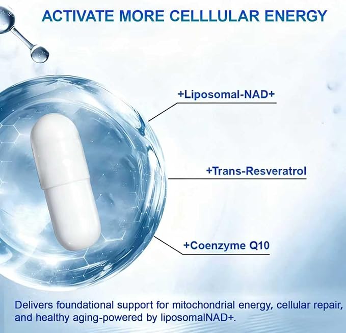 NAD+ Ultra Cell Care Capsules with Liposomal NAD+ Calcium Alpha Ketoglutarate &amp Trans-Resveratrol 60 Capsules Supplements