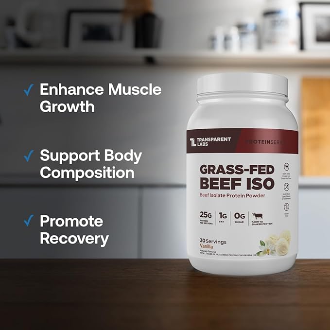 Transparent Labs Grass-Fed Beef Isolate Protein Powder – Naturally Flavored Dairy-Free Protein with 25g of Protein per Serving for Increased Recovery &amp Strength – 30 Servings Vanilla