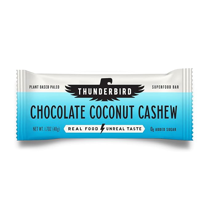 Thunderbird Bars Energy Snack Gluten-Free with Protein Healthy Real Food Vegan Paleo Non-GMO No Added Sugar Chocolate Coconut Cashew Flavor (12 Count 1.7 oz. Bars)