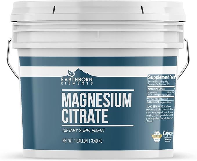 Earthborn Elements Magnesium Citrate 1 Gallon Bucket Oral Supplement No Additives or Fillers (7.5 Pound)