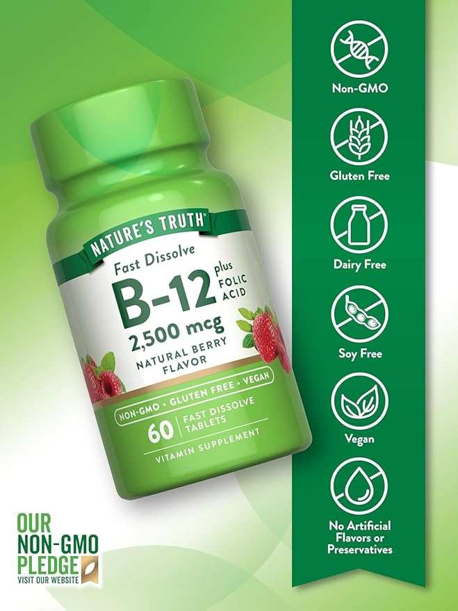 Nature's Truth Vitamin B-12 2500 McgPlus Folic Acid Natural Berry Flavor 60 Count (Pack of 3)