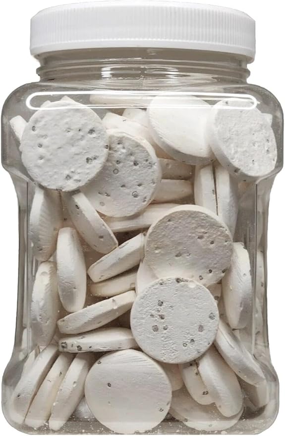 Aquatic Foods Inc. Calcium Feeder Disks for Shrimp Snails Crabs Crayfish Hermit Crabs and All Tropical Fish 100 Count Jar of Small Calcium Feeder Disks