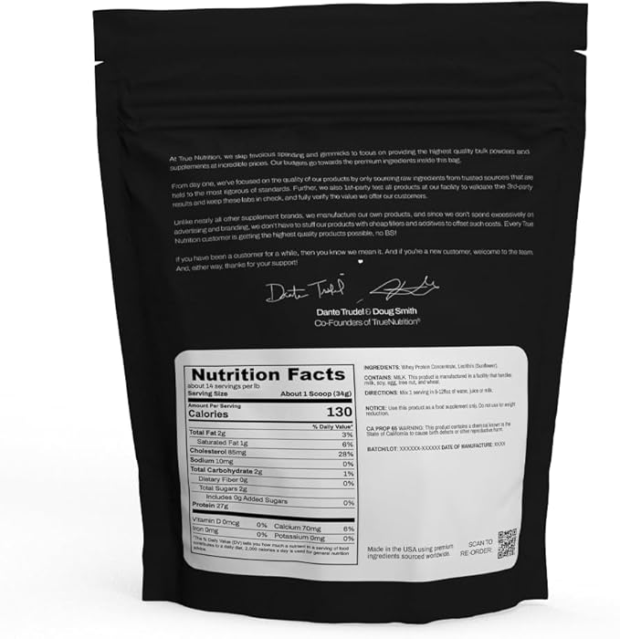 True Nutrition Whey Protein Concentrate Powder - 24g Complete Whey Protein per Serving - High Leucine Full Amino Acid Profile - Unflavored &amp Unsweetened - Gluten Free Soy Free Vegetarian - 2lb