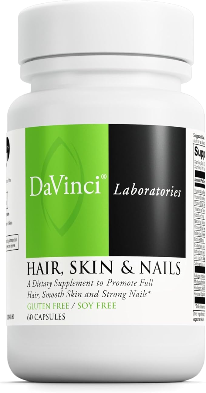DaVinci Labs Hair Skin &amp Nails - Dietary Supplement to Support Smooth Healthy Skin Strong Nails and Hair Health* - With Vitamin C and D3 Minerals Biotin Zinc and More - Gluten-Free - 60 Caps