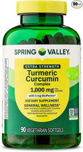 SUREFECT Spring Valley Extra Strength Turmeric Curcumin Complex with BioPerine - 90 Vegetarian Softgels with Organizer