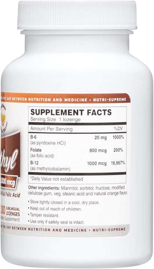 Kosher B12 Lozenge (Methyl) W/ B6- Folic Acid and Biotin 100 Lozenges