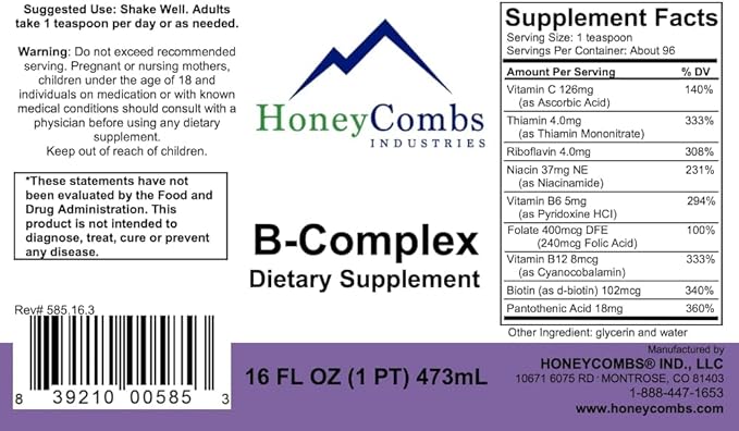 HoneyCombs Vitamin B5 (Pantothenic Acid) Drops – 1 Fl Oz + Vitamin B Complex Drops – 16 Fl Oz