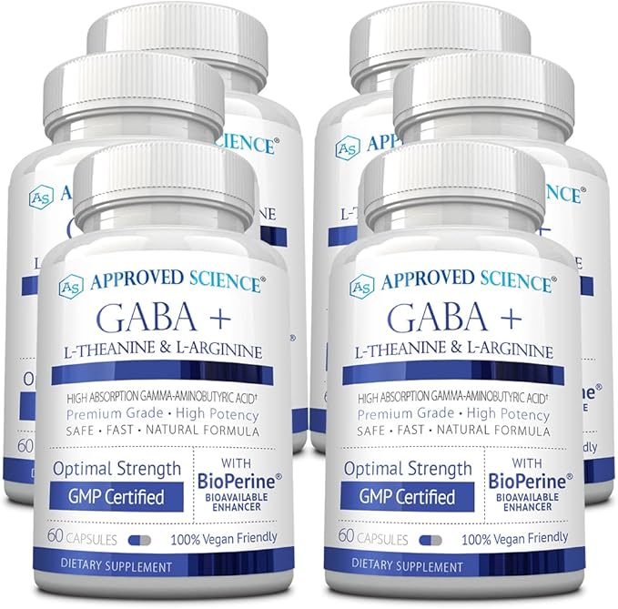 Approved Science GABA+ - Promote Calm Improve Sleep Boost Mood - GABA L-Theanine L-Arginine Vitamin B6 BioPerine - High Absorption - 360 Capsules - Vegan