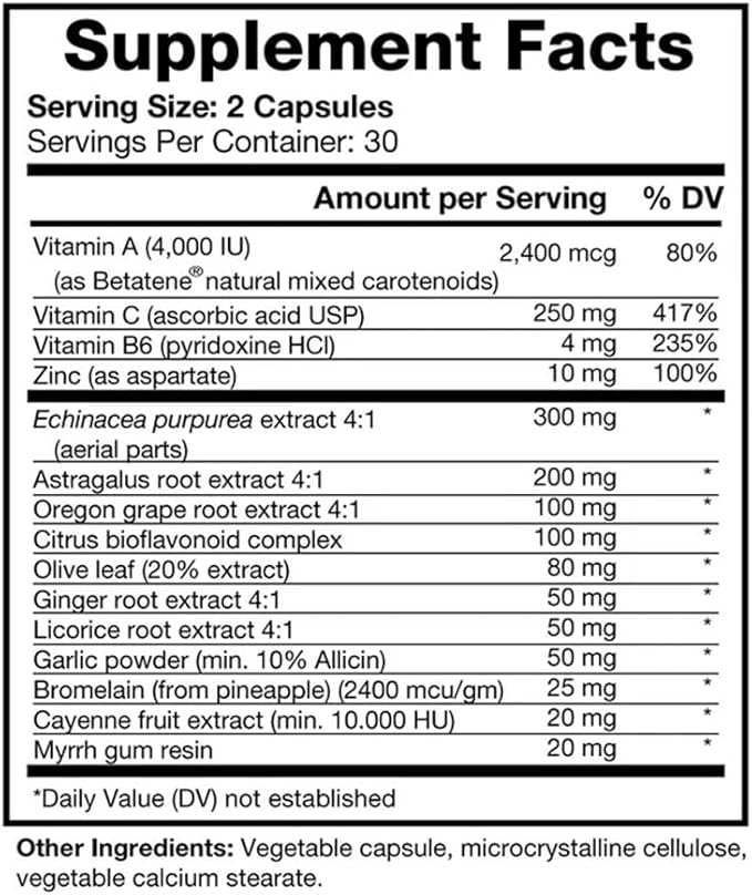 EGA Plus - Robust Immune Support with Zinc Natural Vitamin A &amp Vitamin C (60 Capsules)