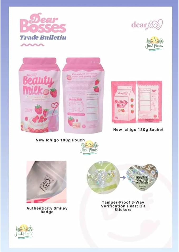 Dear Face Beauty Milk Japanese Collagen Strawberry Drink - 50000mg Hydrolyzed Collagen 6.3 Ounce (Pack of 1)