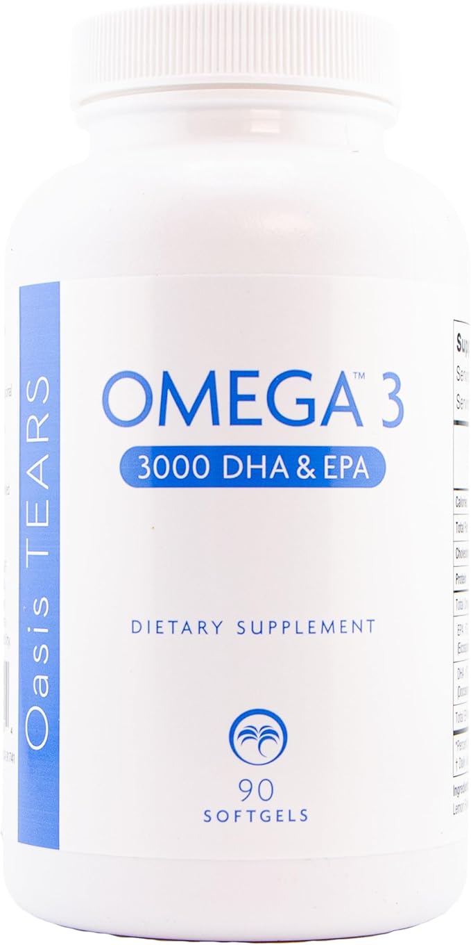 Oasis Tears ON3000 Omega™ 3 Fish Oil 3000mg DHA &amp EPA Dietary Supplement | 90 Softgels | Non-GMO Gluten-Free Dairy-Free