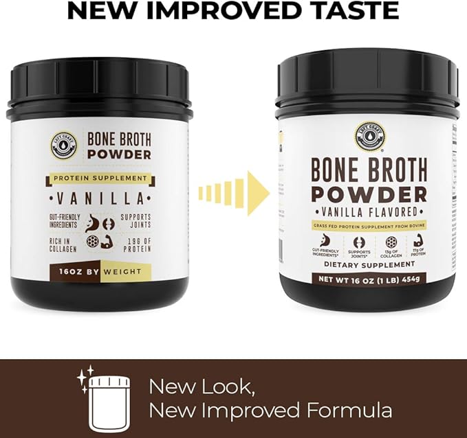 16oz Vanilla Bone Broth Protein Powder From Grass Fed Beef - Non-GMO Ingredients Gut-Friendly Low Carb Dairy Free Protein Powder - Natural Collagen Source For Joint Support - Keto Friendly