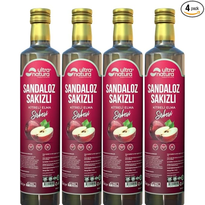Ultra Natura Sandalwood Resin &amp Kitre Apple Cider Vinegar – 500 ml (16.9 fl oz) Natural Digestive and Detox Benefits No Additives Sandarac Gum PACK OF 4