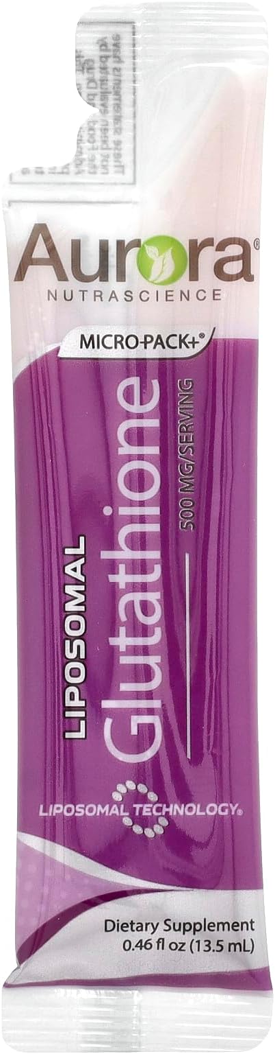 Aurora Nutrascience Micro-Pack Liposomal Glutathione Immune System Support Antioxidant 500 mg per Serving (10mL) 30 Single-Serve Packets Gluten Free Non-GMO Sugar-Free 10 fl oz (300mL)