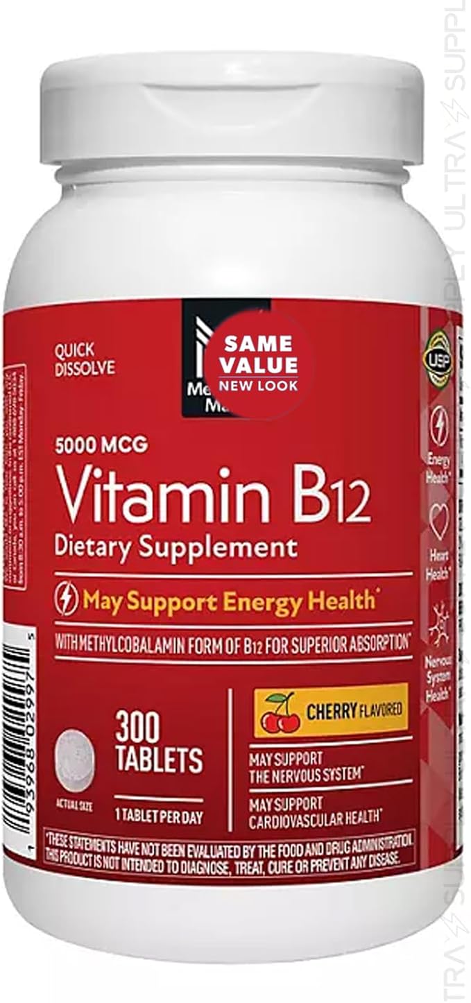 Members Mark Vitamin B12 (300 Count.) Quick Dissolve Tablets 5000 mcg – Cherry Flavor Methylcobalamin for Energy &amp Nervous System Support – USP Verified