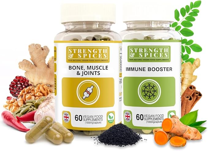 Total Mobility &amp Immune Shield – Natural Support for Joints Muscles and Immune Health | Vegan UK Made Supplement Duo | Ginger Moringa Turmeric Maca | 2-Pack