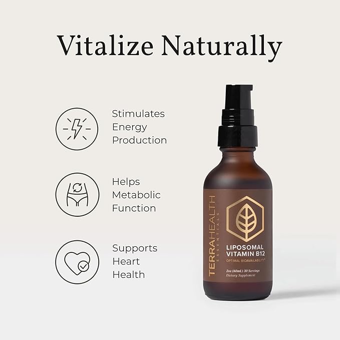 Terra Health Essentials - Liposomal B12 | Support Energy &amp Mood Promote Memory Aid Immune System (1 Bottle 30 Day Supply)