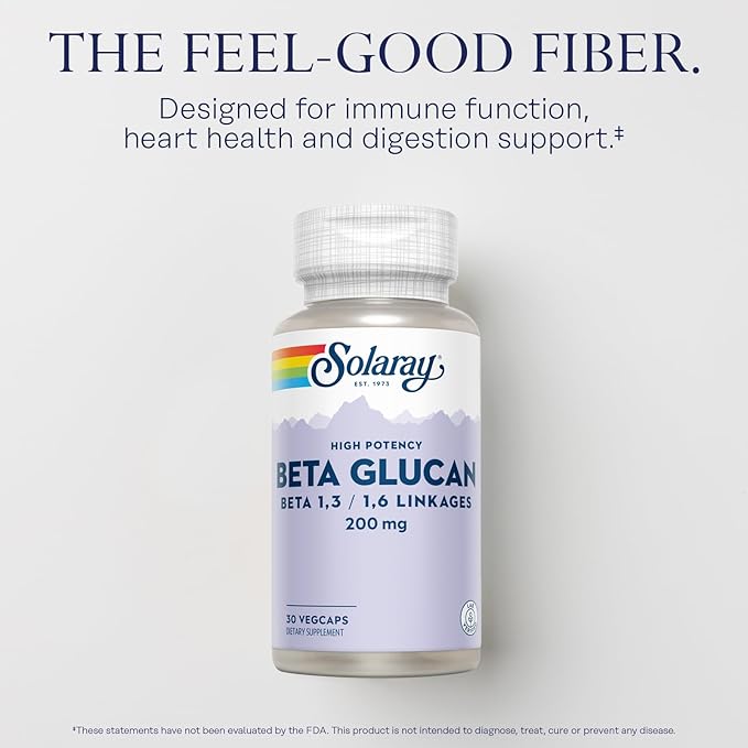 SOLARAY Beta Glucan Supplements - Immune Support - Heart and Digestive Support with Beta Glucan Fiber from Baker's Yeast - High Potency 60-Day Guarantee - 30 Servings 30 VegCaps