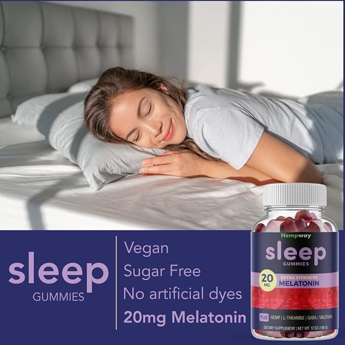 Melatonin 20mg | May Help Falling Asleep Faster &amp Staying Asleep Longer | with Hemp GABA Valerian Lemon Balm Melatonin | Sugar-Free Vegan 60 Gummies
