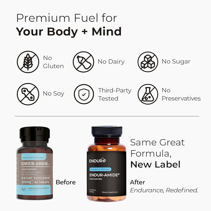 Endurance Products ENDUR-Amide - Niacinamide - SR (Sustained Release) 500 mg - Supports Skin &amp Cellular Health - High-Potency - Optimal 5–7 Hour Targeted Delivery - 200 Tablets