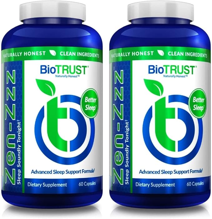 BioTrust Zen-Zzz Non-Habit-Forming Sleep Support Supplement — Melatonin L-Theanine Glycine Magnesium Lemon Balm Passion Flower Chamomile — 60 Capsules (Pack of 2)