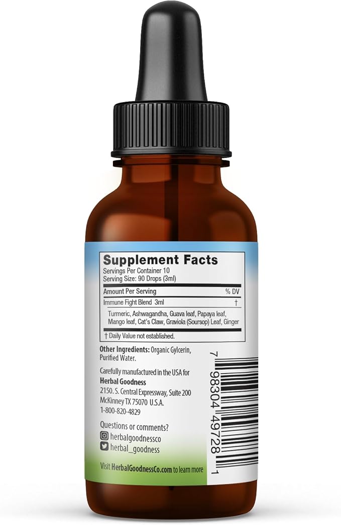 Immune Support 1oz with Ashwagandha for and Turmeric Herbal Supplements - Natural Kids Immune Booster Drops for Wellness and Immune Support for Kids - Non-GMO - Made in USA