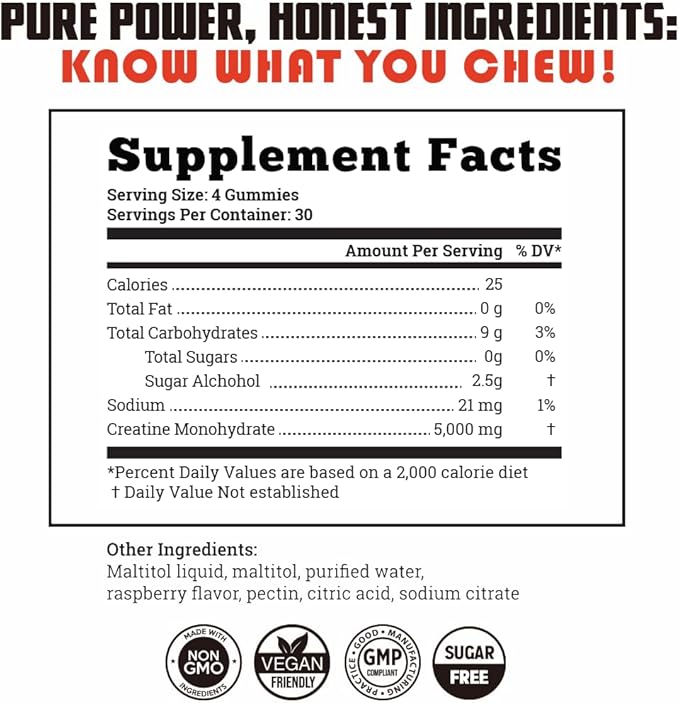 Old School Labs 2-Pack Creatine Monohydrate Gummies - 5g per Serving Best Creatine for Men and Women Gain Muscle Max Absorption Increase Strength Boost Memory Muscle Growth - 120 Vegan Gummies
