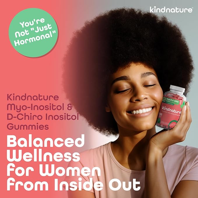kindnature Myo-Inositol &amp D-Chiro Inositol Gummies for Women – 2000mg + 50mg Ideal 40:1 Ratio – with Vitamin D &amp Folate – Hormone Balance &amp Fertility Support – Vegan Watermelon Flavor (1