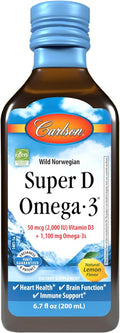 Carlson - Super D Omega-3 Wild Caught Norwegian Arctic Cod Oil 2000 IU (50 mcg) Vitamin D3 1100 mg Omega-3s Sustainably Sourced Nordic Fish Oil Liquid Lemon 200 mL (6.7 Fl Oz)