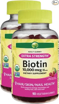 KP+ Biotin | Biotin10000 mcg Gummies Extra Strength | Supports Hair Skin &amp Nail Health | 90 Vegetarian Gummies | Cherry Flavor | Pack of 2