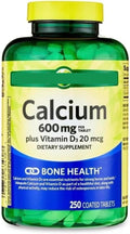 Calcium 600 mg with Vitamin D3 20 mcg Tablets – 250 Count Dietary Supplement – Bone Support Formula for Adults