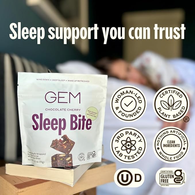 GEM Sleep Aid Nighttime Bite Melatonin Free L-Theanine Magnesium Valerian Root Extract | Vegan and Gluten Free | Earthy Chocolate Cherry (28 Pack)