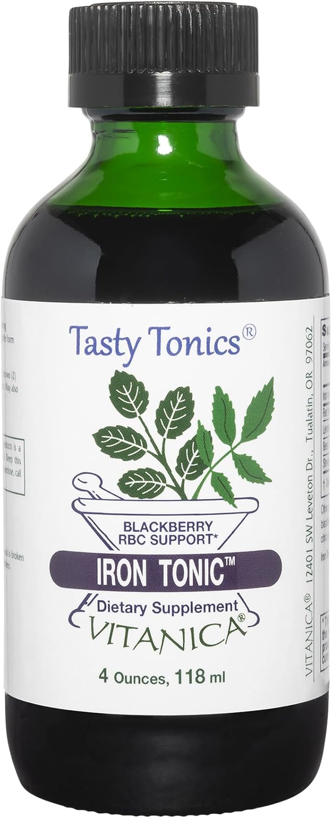 Vitanica Iron Tonic Liquid Iron Supplement Red Blood Cell Support Vegan 4 Ounce