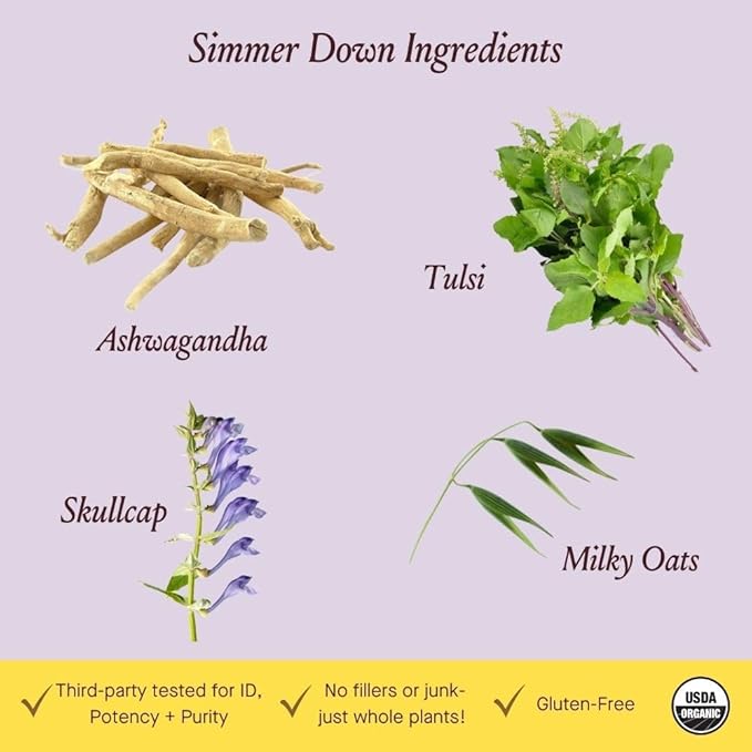 Urban Moonshine Simmer Down Tonic - Stress Support with Ashwagandha &amp Milky Oats - Adaptogenic &amp Nervine Herbs - Soothes Nervousness - Promotes Mellow Mood - Non-Drowsy Herbal Supplement - 2 F