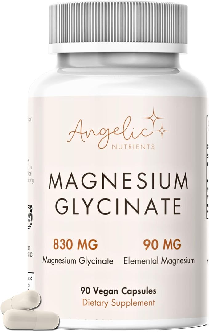 Magnesium Glycinate 830mg | 90mg Elemental Magnesium 90 Capsules High Absorption (Vegan Friendly Non Buffered Gluten Free Non-GMO) by Angelic Nutrients
