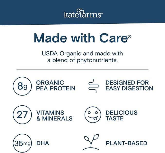 KATE FARMS Organic Kids Nutrition Chocolate Shake 8g Protein 27 Vitamins and Minerals Meal Replacement Gluten Free Non-GMO 8.45 oz (6 Pack)