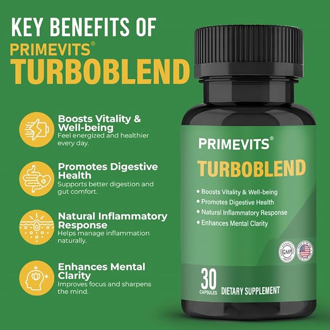 TurboBlend &amp Vitamin D3 50000IU – Energy Boosting Immune Support Supplement with 30 Capsules + 12 Tablets for Overall Body Strength &amp Vitality.