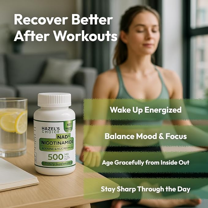 HAZEL'S Choice NAD+ Nicotinamide Adenine Dinucleotide Supplement 500mg 60 Capsules Supports Cellular Energy &amp Metabolic Function