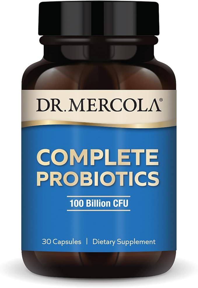 Dr. Mercola Complete Probiotics - 100 Billion CFU - Supports Immune Digestive &amp Gut Health - Contains 10 Probiotic Strains - Non-GMO Gluten-Free &amp Soy-Free - 30 Capsules (30 Servings)