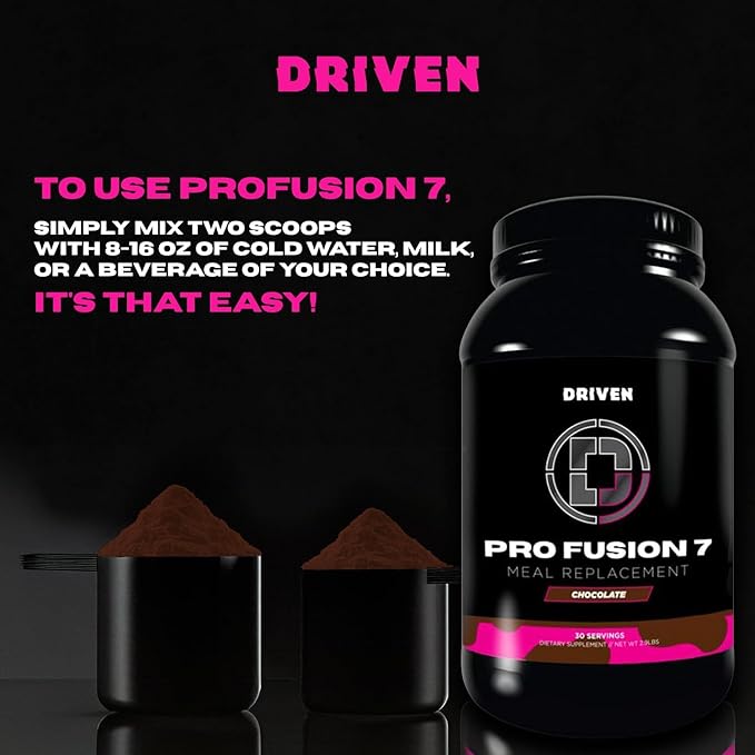 Driven Nutrition ProFusion7 Meal Replacement Protein – 24g Protein 7-Stage Blend 5g Fiber + MCT Oil – Smooth High-Protein Shake Mix for Anytime Nutrition (2.9lb Vanilla)