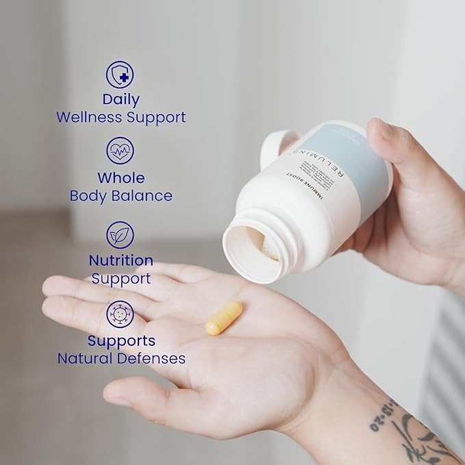 Relumins Immune Boost &amp Immune Defense Supplement Set – Daily Capsules with Vitamins C D3 K1 Zinc Selenium Lactoferrin Echinacea &amp Bioflavonoids for Complete Immune Support