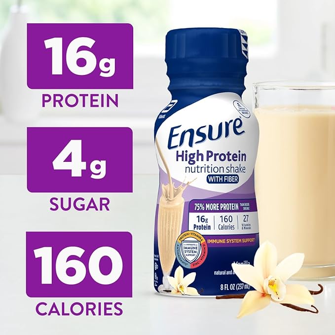Ensure High Protein Bottled Vanilla Nutrition Shake with Fiber Ready to Drink 16g Protein and 27 Vitamins and Minerals 8 fl oz 24 Pack