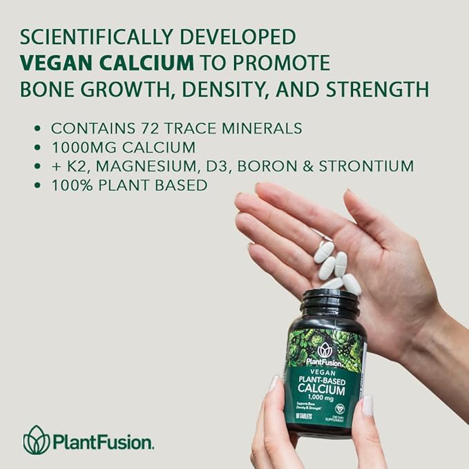PlantFusion Vegan Calcium Premium Plant Based Calcium (1000mg) Sourced from Icelandic Red Algae Plus Magnesium D3 K2 and Boron 90 Vegan Tablets