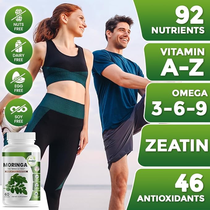 GreeNatr Pure Moringa Oleifera Leaf Extract Plus Ashwagandha with Black Pepper for Enhanced Absorption - Stress Relief Mood Enhancer with Energy and Cognitive Function Support