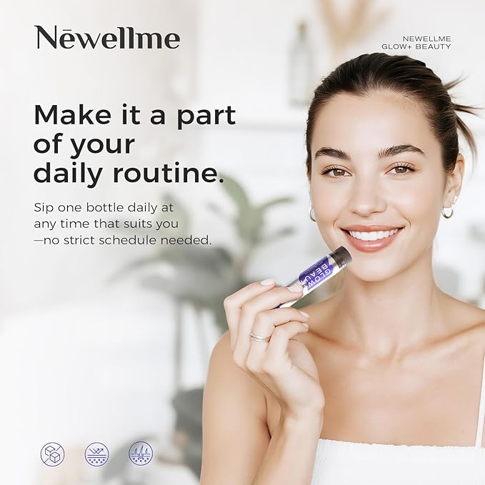 NEWELLME Liquid Collagen Shots with Hyaluronic Acid 18000mg Multi Collagen Peptides Sugar Free Ready-to-Drink Collagen Supplement for Hair Skin Nails 28 Bottles